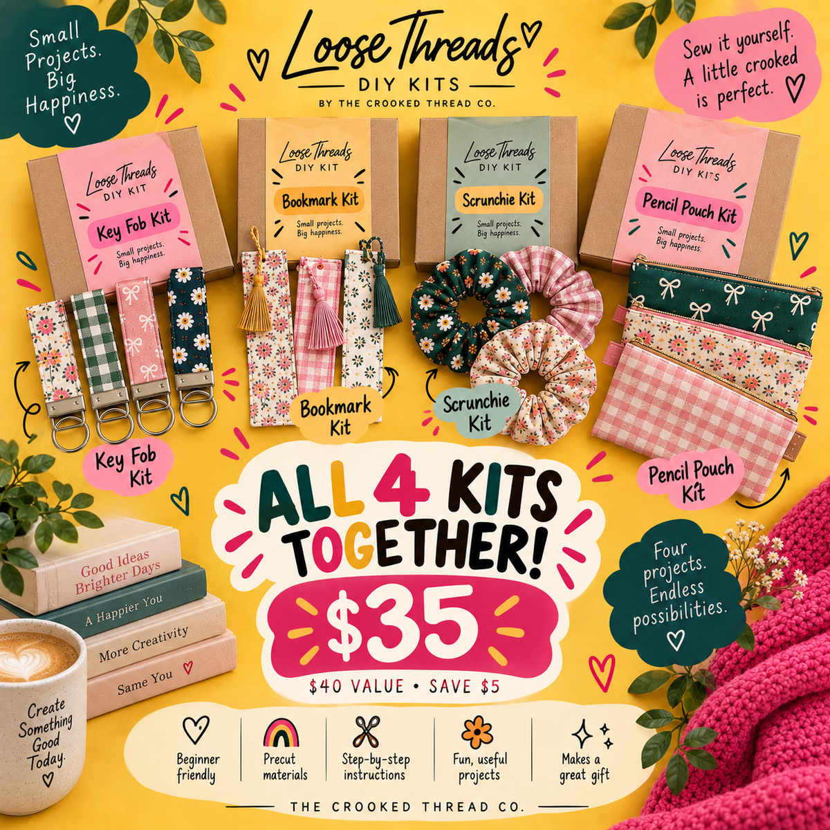 π§΅ Loose Threads DIY Sewing Kit Bundle β All 4 Kits