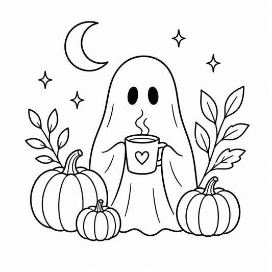 Fall Ghost Machine Embroidery Design | Pumpkin Coffee | PES DST JEF VP3