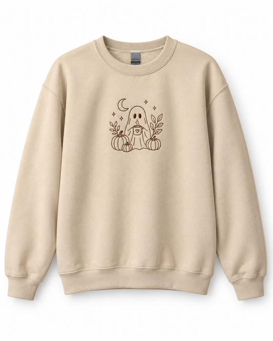 Cozy Ghost Embroidered Crewneck Sweatshirt