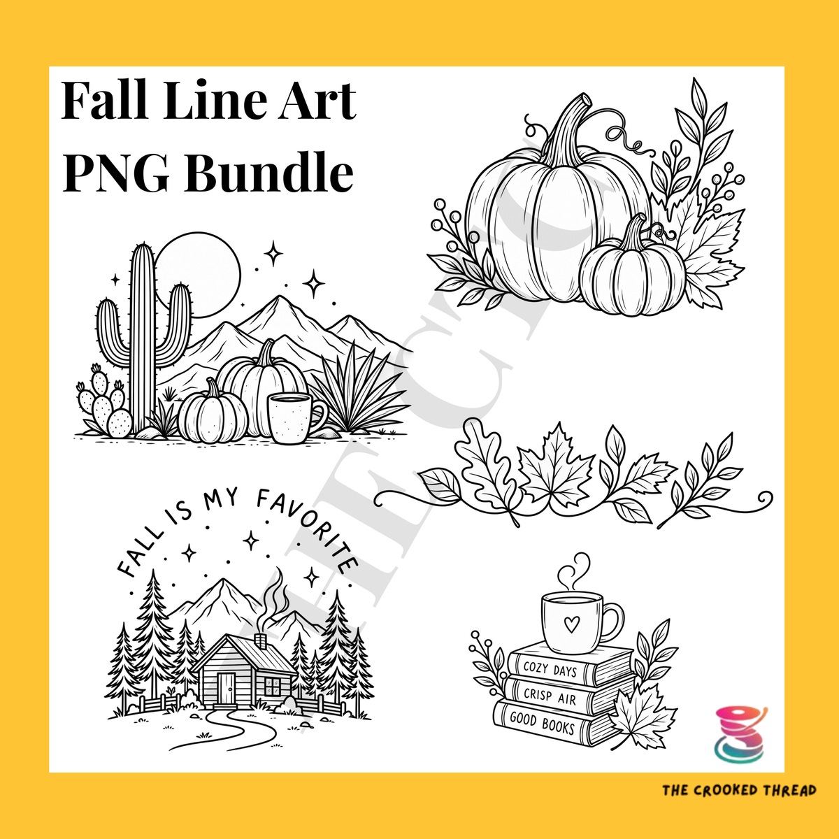 Fall Line Art PNG Bundle | Minimalist Autumn Designs | Digital Download